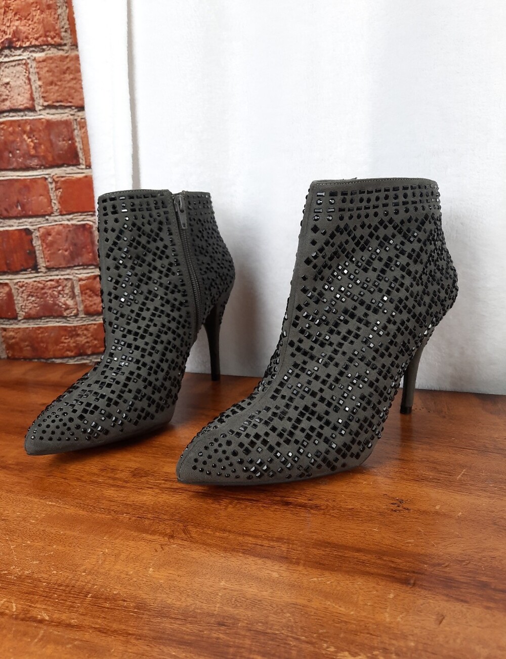 Giani Bini Embellished Grey and Black Ankle Booties - High Heel - Picture 4 of 16